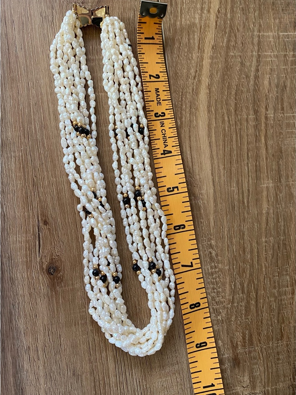 Cream Multi-Strand Pearl Necklace with Black Accent Beads - Picture 4 of 5